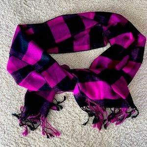 Silk magenta & black check scarf. NWT